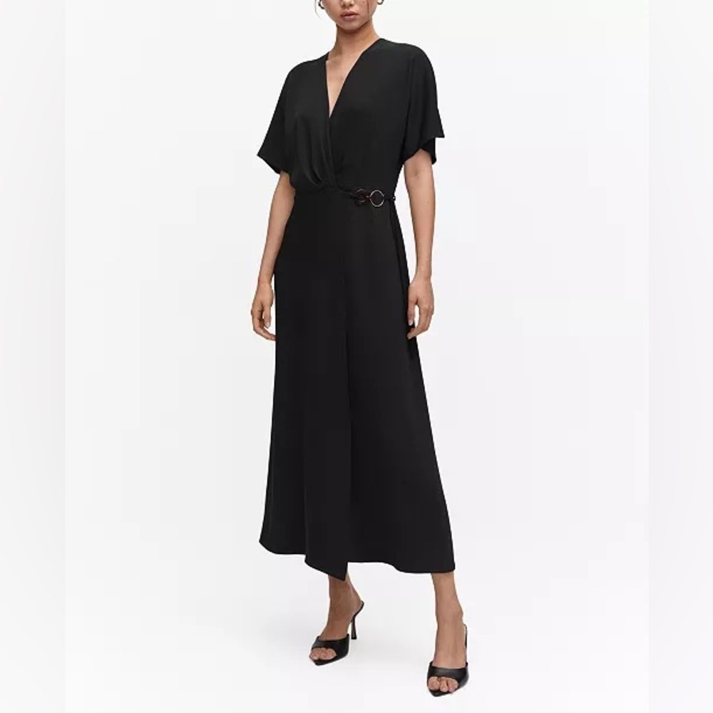 New Mango Women's Hoop Detail Wrap Dress Size Small Black